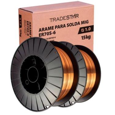 Imagem de Kit 2 Rolos Arame Para Solda Mig Com Gás 1,0 mm 15Kg Er70s-6 - Tradest