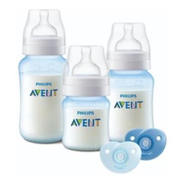 Imagem de Kit Mamadeira Clássica Avent Azul e Soothie dupla Azul 5 peças Philips