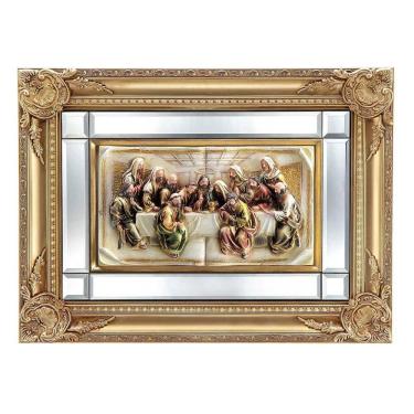 Imagem de Quadro Santa Ceia Páscoa Espelhada Detalhes Dourados 64Cm