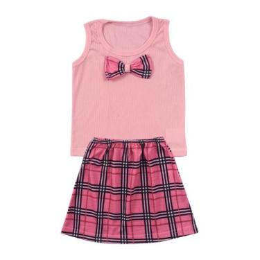 Imagem de Conjunto Infantil Menina Regata e Saia Xadrez - Destak, 2