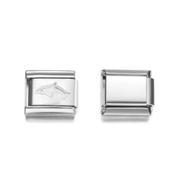 Imagem de RINHOO Pulseira italiana de 9 mm para iniciantes com berloque italiano, elos modulares de aço inoxidável entrelaçados, quadrados, prata, Medium, Aço inoxidável, Sem Pedra Preciosa