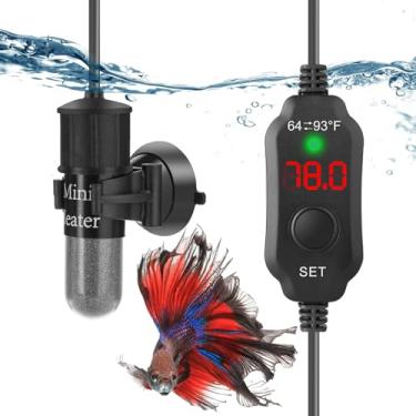 Imagem de FUMAK Super mini aquecedor de aquário 10 W Betta aquecedor submersível ajustável para peixes pequeno aquecedor de aquário aquecedor de tartaruga com termostato de exibição digital, para tanques de 1 a