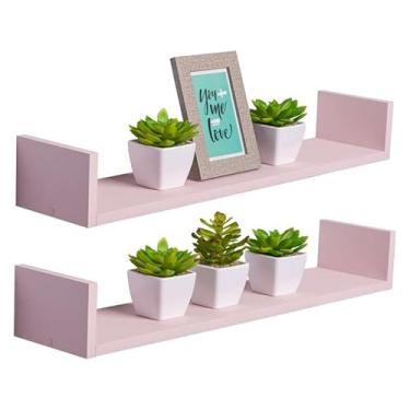 Imagem de Kit 2 Prateleiras U 70 x 10cm Rosa Claro Suporte Invisível