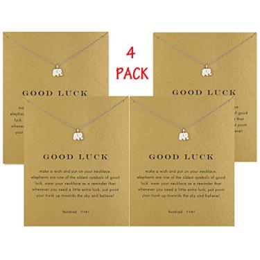 Imagem de Hundred River Colar de trevo da amizade, unicórnio, elefante da sorte com cartão de mensagem, cartão de presente (pacote com 4), Metal