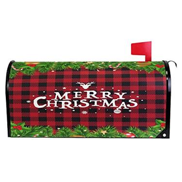 Imagem de Wamika – Capa para caixa de correio xadrez de rena de Natal com estampa magnética tamanho padrão boneco de neve floco de neve folhas de azevinho capa para caixa postal decoração para casa jardim ao ar livre 53 cm Lx 18 polegadas L