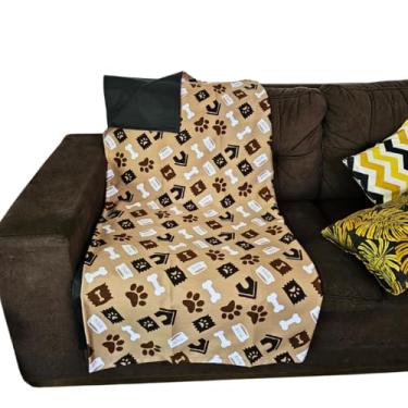 Imagem de Manta Protetora para Sofá Vila Flor, Impermeável, Estampa Pet, 135x135cm. Contra Pelos e Liquidos. Ideal para quem tem Cães e Gatos (Bege patinhas)