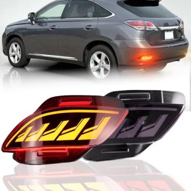 Imagem de GEEGEETOP Lente vermelha refletor de neblina traseiro freio cauda sequencial flash sinal luzes LED lâmpada 3 em 1 compatível com Lexus Rx350 2009-2015 kit acessórios pós-marcação (estilo fumaçado)