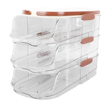 Imagem de Suporte para Ovos para Geladeira, Bandeja para Recipientes de Ovos Com Rolamento Automático de 3 Camadas, Dispensador de Ovos de Plástico Transparente e Caixa de Armazenamento