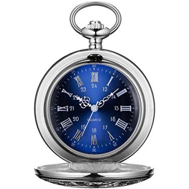 Imagem de boshiya Relógio de bolso com corrente masculino vintage Steampunk relógio de bolso preto/prata/bronze/dourado números romanos, YL0601