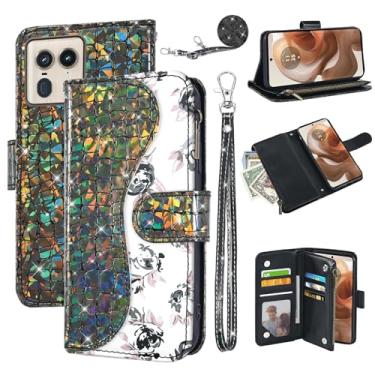 Imagem de Dibosom Capa carteira floral para Motorola Edge 50 Ultra/Moto X50 Ultra com alça de pulso, alça de ombro flip com zíper, porta-cartões, suporte com glitter, capa para celular Edge50 50 Ultra 2024