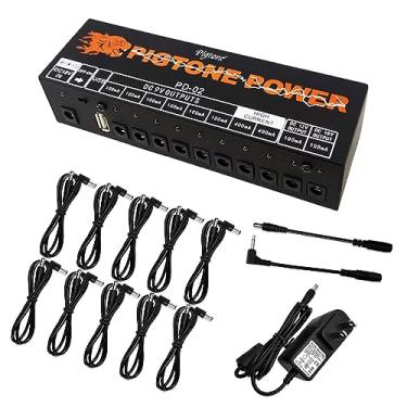 Imagem de pigtone Fonte de alimentação de pedal de efeito de guitarra 10 saídas CC isoladas adequadas para 9V/12V/18V 100mA 400mA proteção contra curto-circuito e sobrecorrente PD-02 com USB (5V2A)