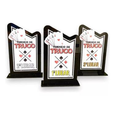 Imagem de Kit 3 Troféu Truco Acrílico Preto 10x18cm 1º, 2º E 3º Lugar - CNC Soro