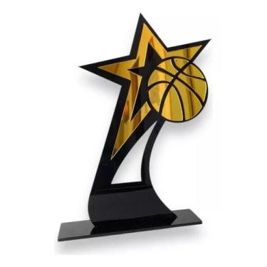Imagem de Troféu Basquete Acrílico Preto E Dourado 14x22 C/base Preta - CNC Soro