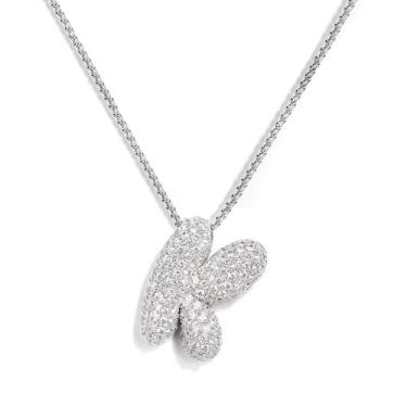 Imagem de KissYan Colar com letras de bolha, banhado a ouro 14 K, corrente com pingente com inicial de balão, colar delicado de zircônia cúbica, presente para mulheres, M-20mm, Latão, Zircônia cúbica