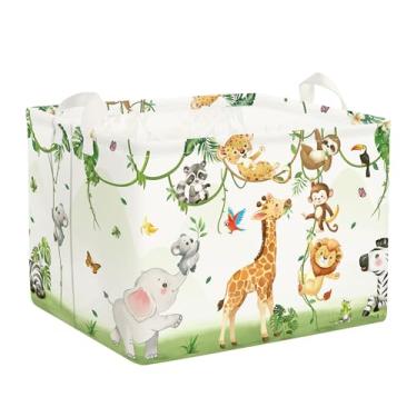 Imagem de HUUMONSS Girafas Cesto de roupa suja para bebês com alça dobrável cesta de armazenamento infantil elefantes meninos meninas caixa de brinquedo para quarto de bebê, branco, 36L