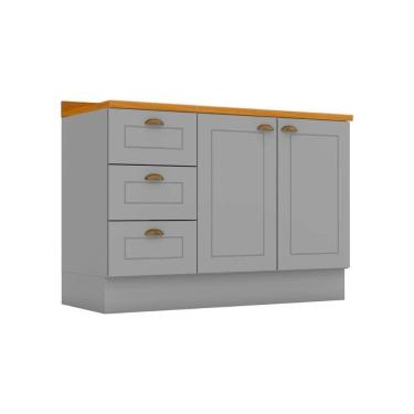 Imagem de Gabinete De Cozinha Modulado Balcão Para Pia Com Tampo Americana Com 2 Portas E 3 Gavetas 120cm Cinza