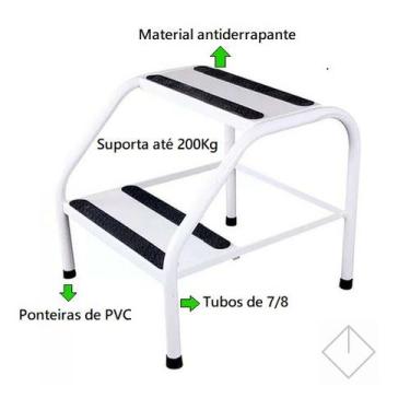 Imagem de Escada Escadinha 2 Degraus Para Maca Branca - Suporta Até 200kg - Imag