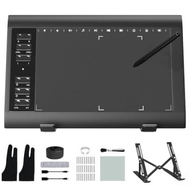Imagem de Tablet de desenho gráfico, ienRon 25 x 15 cm, tablets gráficos digitais para PC e computador/pad - caneta sem bateria de pressão 8192, 12 teclas de atalho, compatível com Windows/Android, inclui