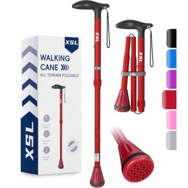 Imagem de XSL Bengala - Bengalas Dobráveis, Ajustáveis E Dobráveis Para Homens E Mulheres, Ponta Resistente Para Todos Os Terrenos, Com Bolsa De Viagem, Bastões De Caminhada Portáteis Para Idosos E Adultos (V