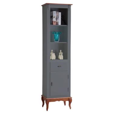 Imagem de Estante para Sala 2 Prateleiras 1 Gaveta 1 Porta Pés Luiz XV 60104 Linz Móveis - Cinza/Imbuia Glazer