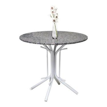 Imagem de Mesa De Jantar Tampo Granito Redondo + Base Em Aço Branca - Quality