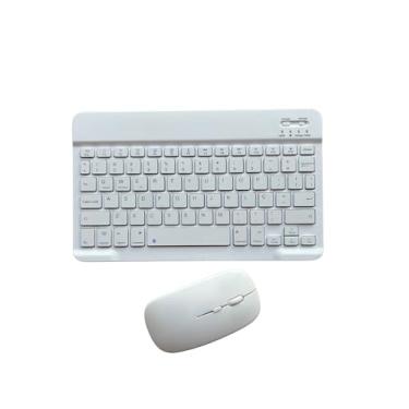 Imagem de Kit Teclado E Mouse Sem Fio Bluetooth Colorido Compativel com Tablet Computador Ipad (Branco)