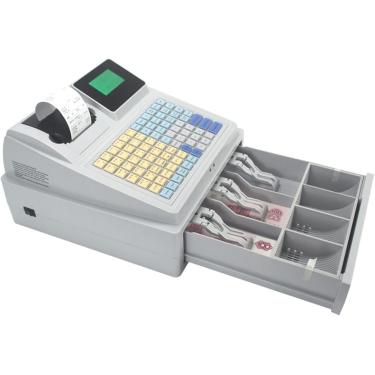 Imagem de Caixa registradora eletrônica do sistema POS, caixa registradora com display LED digital de 8 com bandeja de dinheiro de 3 notas e 4 moedas, caixa registradora multifuncional para pequenas e