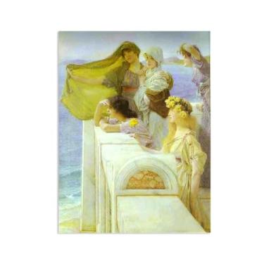 Imagem de MOBYAT Moldura dourada no berço de Afrodite por Lawrence Alma Tadema Prints, reprodução de pintura a óleo, impressão giclée em tela, arte de parede pronta para pendurar para decoração de quarto de