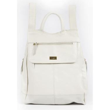Imagem de Mochila Antifurto Feminina Notebook Couro Off White