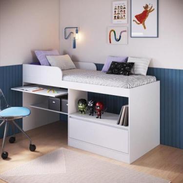 Imagem de Cama Alta Multifuncional Solteiro com Estação de Trabalho 80 Jacarta B