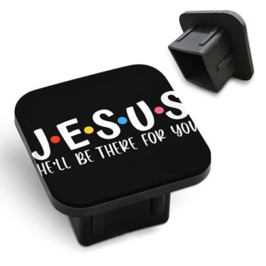 Imagem de Tnomchey Capa de engate de borracha com citação cristã Jesus He'll Be There for You Versículo da Bíblia Trailer Tampa de engate de tubo plugue de inserção para receptores de 5 cm acessórios