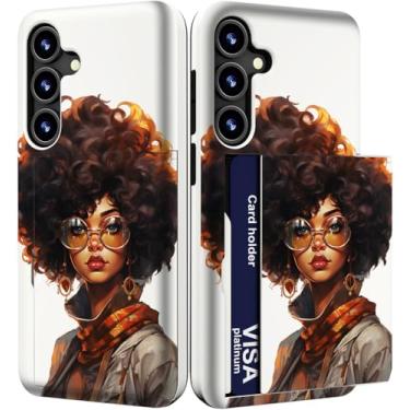 Imagem de IWONE Capa para celular compatível com Samsung Galaxy S24 FE fofa com porta-cartões/S24FE à prova de choque slim slot carteira para mulheres/menina africana afro-americana