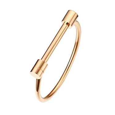 Imagem de HIJONES Pulseiras femininas de aço inoxidável em forma de ferradura em forma de letra D ouro/preto/ouro rosa/prata, 2 36 inch, Aço inoxidável