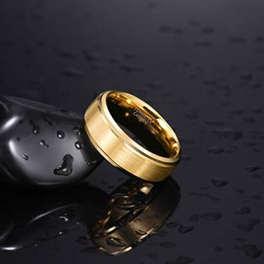 Imagem de Anel de casamento de tungstênio dourado masculino TRUMIUM 6 mm 8 mm com acabamento escovado resistente a arranhões tamanho 5-14