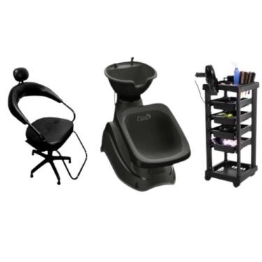 Imagem de Kit Lavatório de Salão + Cadeira Beleza + Carrinho Cabelo - Varios