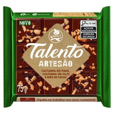 Imagem de Barra Chocolate ao Leite Castanha-do-Pará Castanha-de-Caju e Nibs de Cacau Garoto Talento Artesão 75g