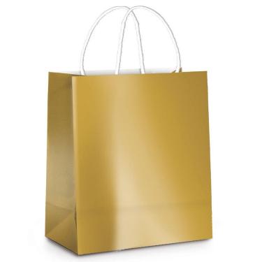 Imagem de Sacola Presente Laminada Ouro M 26x19,5x9,5 Cromus Metalizada