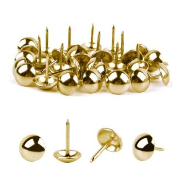 Imagem de Tachinhas de polegar douradas premium, pinos extra longos para uso pesado, perfeitos para estofados e carpete em madeira, 100 peças