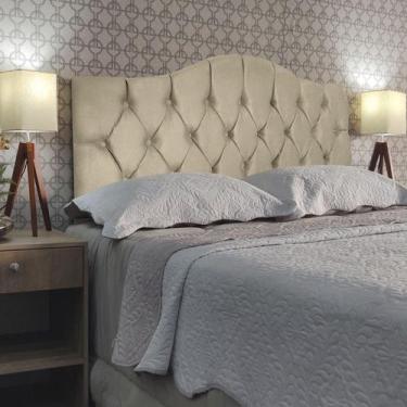 Imagem de Cabeceira Cama Casal Botões Provençal Bege Suede Painel 60Cm Altura RB