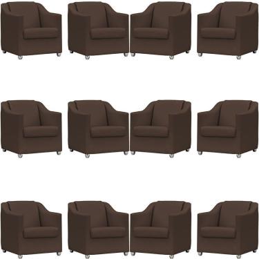 Imagem de Kit 12 Poltronas Mila Corino Marrom Pé De Plástico Cromado - Marrom, Corino