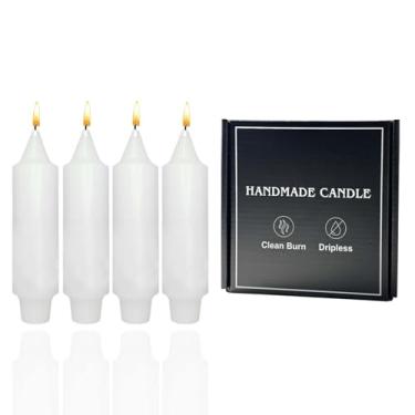 Imagem de Velas brancas afuniladas de 12,7 cm, conjunto de 4 velas cônicas feitas à mão, castiçais pequenos, velas afuniladas sem gotejamento, para jantar em casa, festa, casamento, Halloween (4, branco, 12,7