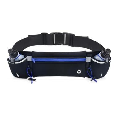 Imagem de Mochilas de cintura, cinto de corrida com garrafas de água, cinto refletivo de hidratação para corrida com gancho oculto para fone de ouvido pochete de corrida, alça ajustável, cinto de corrida à