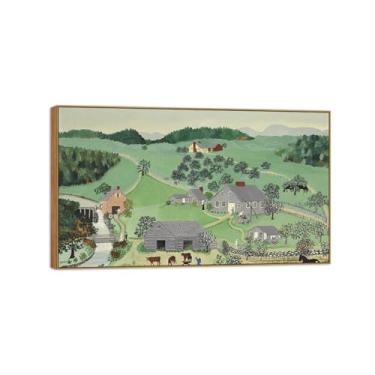 Imagem de MUHJDYC Grandma Moses Pictures-Famous Canvas Prints-Moldura de madeira pintura de parede para sala de estar quarto decoração de casa (balde de carvalho antigo) 60x100cm-23x39in