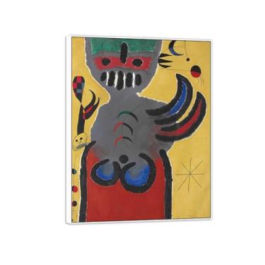 Imagem de Joan Miró Imagem de arte de parede em tela - reprodução de impressões de arte famosas abstratas - pinturas com moldura branca para decoração de sala de estar (flor vermelha cresce) 60 x 80 cm - 23 x