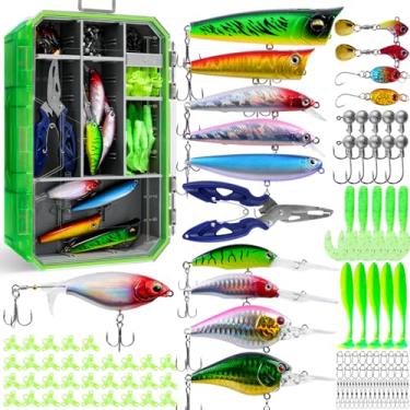 Imagem de Ghosthorn Kit de iscas de pesca, 141 peças, caixa de equipamentos com equipamento incluído, anzóis giratórios, alicates, acessórios de pesca, equipamentos e equipamentos para robalo, truta, presente