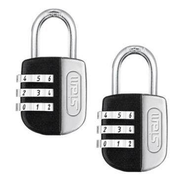 Imagem de 2 Cadeado Stam c/ Segredo 25mm Color Life p/ Mala Bolsa Armário, Preto