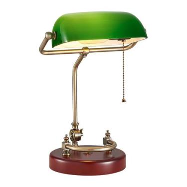 Imagem de Candeeiro de mesa NUSRAN Bankers Green Glass Antique com base de madei