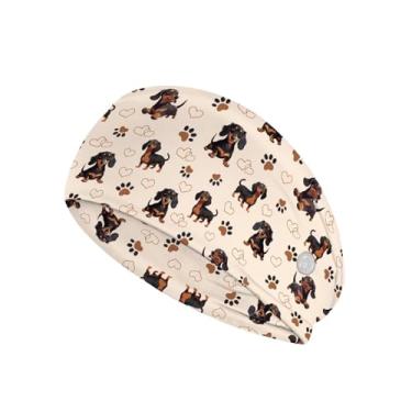 Imagem de Gomyblomy Faixa de cabeça larga com estampa de Dachshund com botão para máscara, faixa de cabelo de ioga com estampa de pata fofa de cachorro, faixa de transpiração esportiva, macia, elástica para