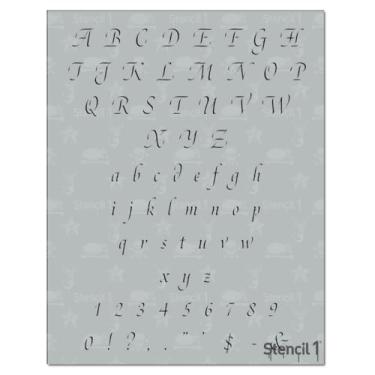 Imagem de Stencil1 Estênceis de letra de fonte elegante 1,27 cm - letras e números - alfabeto maiúsculo e minúsculo - pintura, desenho, madeira, vinil e artesanato 21,6 cm x 28 cm