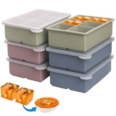 Imagem de Bandeja de silicone para freezer de 1/2 xícara com tampa, pacote com 6 moldes para freezer para preparação de refeições e congelamento de vários molhos e outros pratos, faz com que 36 porções de cubos